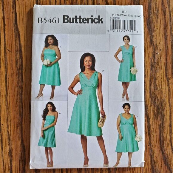 10s Butterick Pattern B5461 Uncut Sleeveless Empire Dress Flare18W-24W - Picture 2 of 3